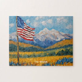 Impressionistische amerikanische Flagge und Gebirg