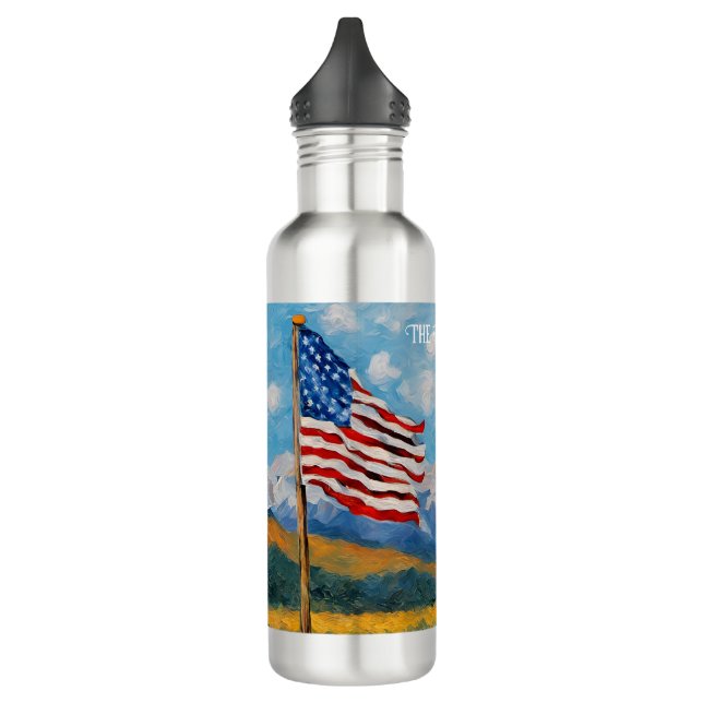 Impressionistische amerikanische Flagge und Gebirg Edelstahlflasche (Links)