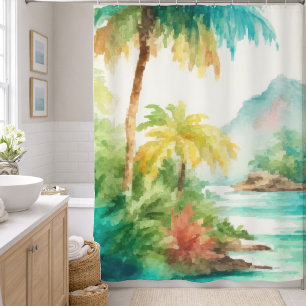 Impressionistische Aquarell-Tropeninsel-Szene Duschvorhang