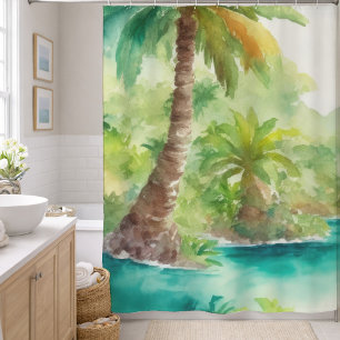 Impressionistische Aquarell-Tropeninsel-Szene Duschvorhang