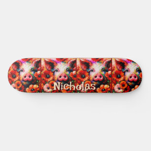 Impressionistische Blume von Rotem Mohn aus Schwei Skateboard