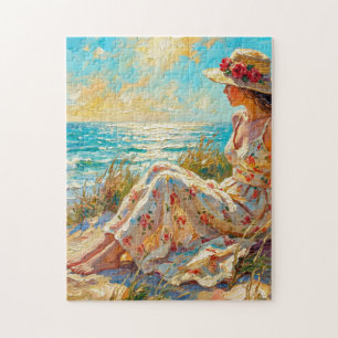 Impressionistische Dame am Strand Ölmalerei – Somm