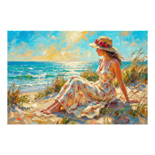 Impressionistische Dame am Strand Ölmalerei – Somm Fotodruck