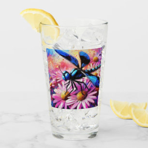 Impressionistische Dragonfly On Pink Daisis Floral Glas