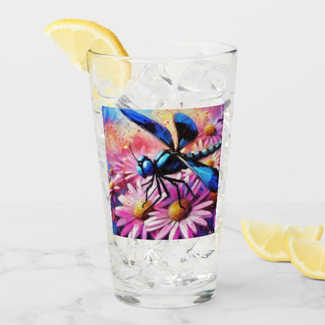 Impressionistische Dragonfly On Pink Daisis Floral Glas (Vorderseite Ice)