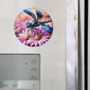 Impressionistische Dragonfly On Pink Daisis Floral Magnet