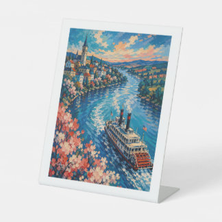 Impressionistische Flussdampfer-Dorf-Kreuzfahrt Sockelschild