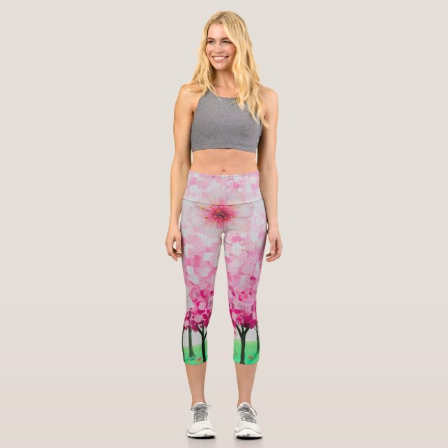 Impressionistische Kirschblüten Capri Leggings (Vorderseite)