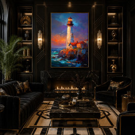 Impressionistische Küsten-Leuchtturm-Meereslandsch Poster