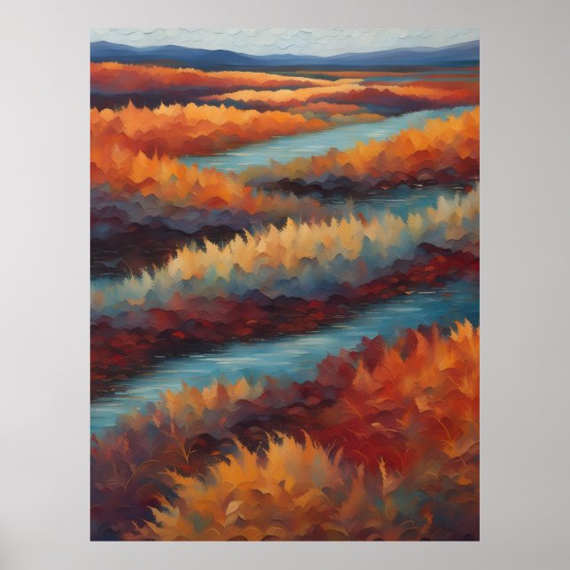 Impressionistische Landschaft in Herbstfarben Poster (Vorne)