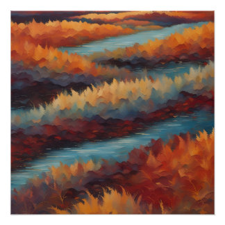 Impressionistische Landschaft in Herbstfarben Poster