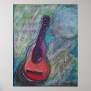 Impressionistische Malerei der Gitarre Poster