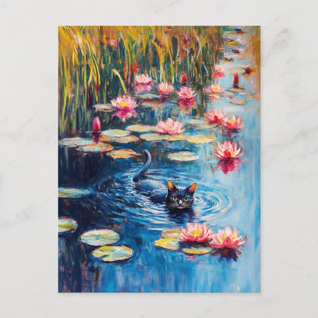Impressionistische Malerei der Schwarzen Katze im  Postkarte (Vorderseite)