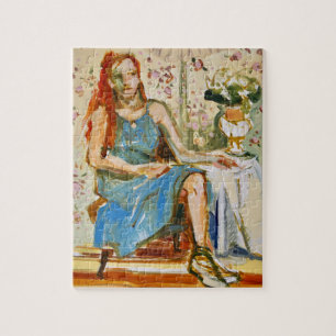 Impressionistische Malerei, Frau in blau, Kunstpuz