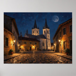 Impressionistische Ölgemälde der Night Church Stre Poster