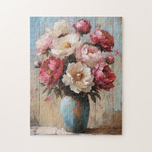 Impressionistische rosa Blumen blaue Vase