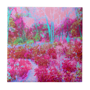 Impressionistische rote und rosa Gartenlandschaft Fliese
