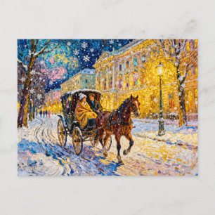 Impressionistische schneebedeckte Stadt Nacht mit  Postkarte