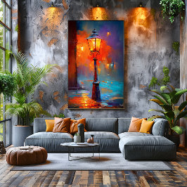 Impressionistische Straßenlaterne Nacht Stadtmaler Poster