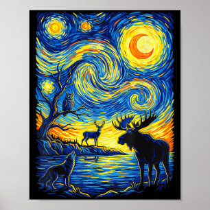 Impressionistische Tierwelt Natur Elch Wolf Eule K Poster