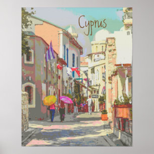 Impressionistische Vintage-Straßen von Zypern Reis Poster