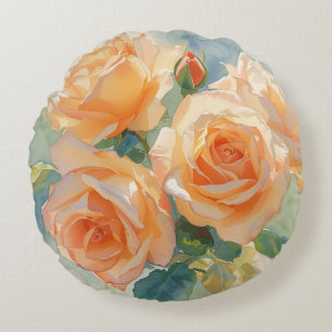 Impressionistische Wasserfarben-Rosen in Orange  Rundes Kissen