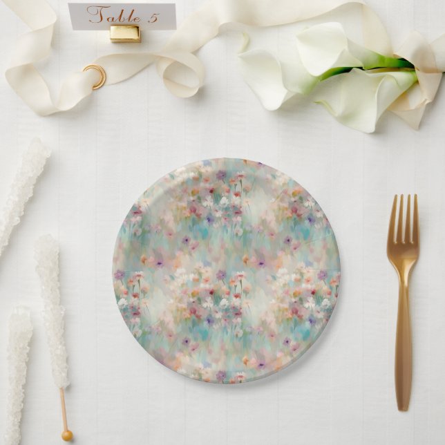 Impressionistische Wildblumen Pastel Pappteller (Hochzeit)