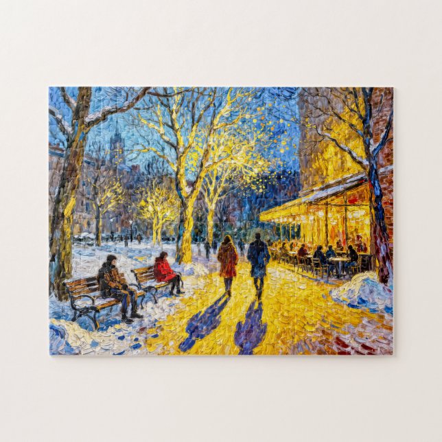 Impressionistische Winter-Stadtszenen mit Restaura (Horizontal)