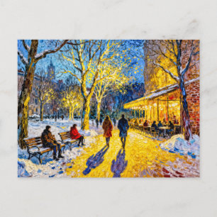 Impressionistische Winter-Stadtszenen mit Restaura Postkarte