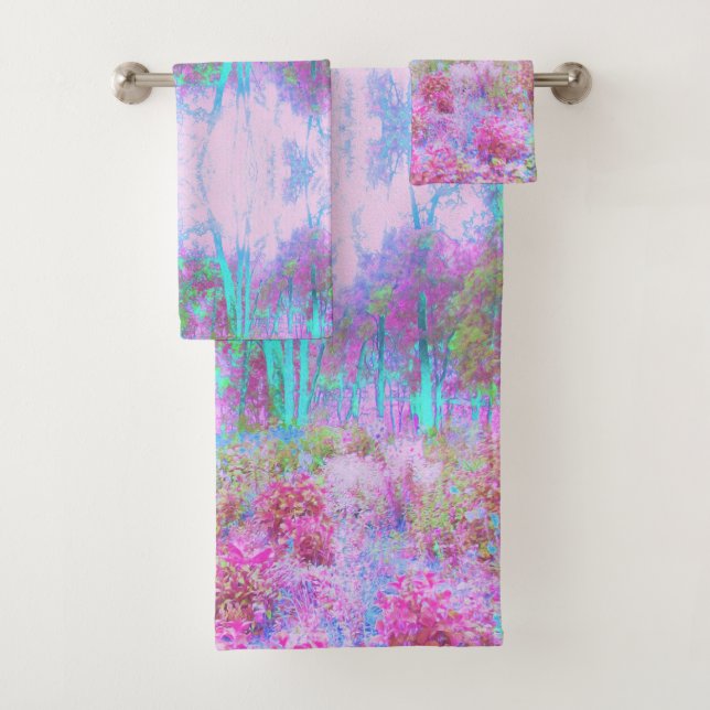 Impressionistischer Abstrakter Garten in Rosa und  Badhandtuch Set (Insitu)