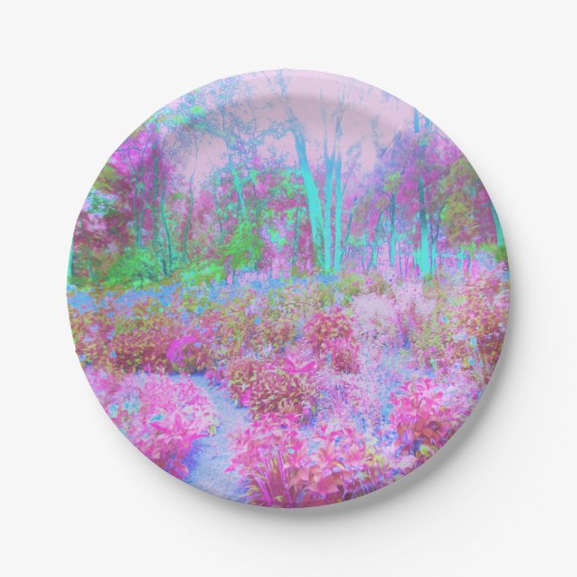 Impressionistischer Abstrakter Garten in Rosa und  Pappteller (Vorderseite)