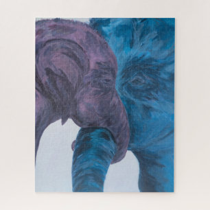Impressionistischer Blau-Purple-Elefanten-Puzzle
