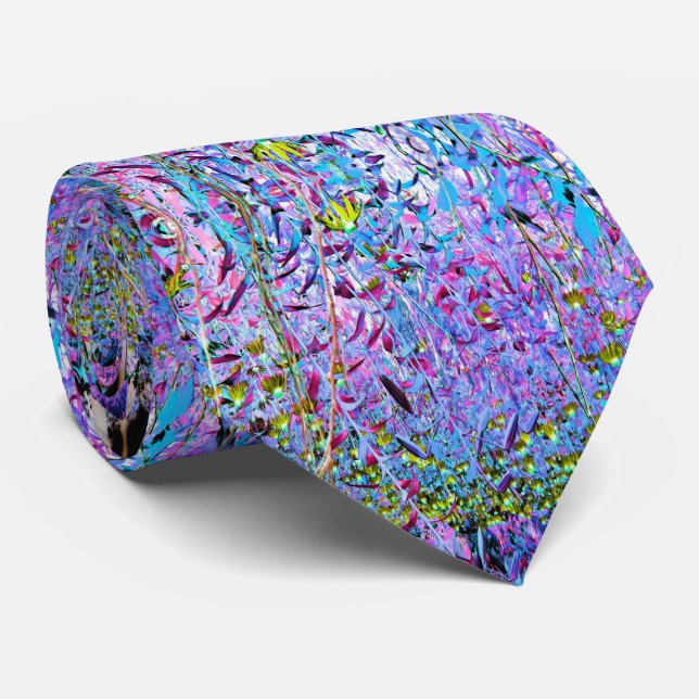 Impressionistischer Chartreuse und Aqua Garden Blu Krawatte (Gerollt)
