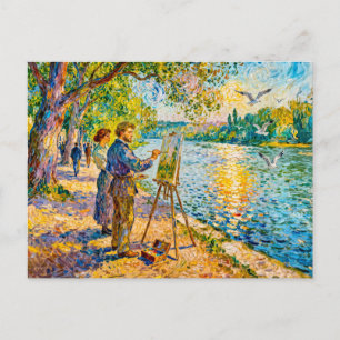 Impressionistischer Flußufer-Maler Szene mit Park  Postkarte