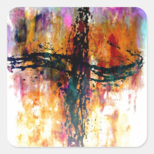 Impressionistischer Grunge-Kreuz Quadratischer Aufkleber