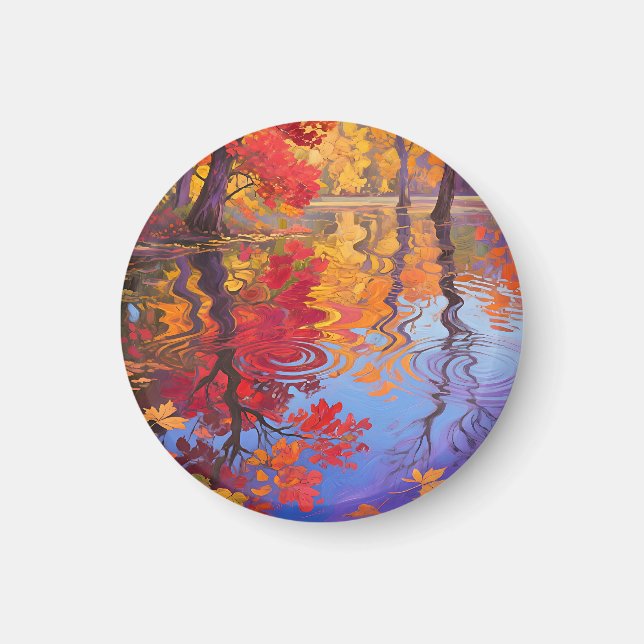 Impressionistischer Herbstreflexionsteich Magnet (Vorne)