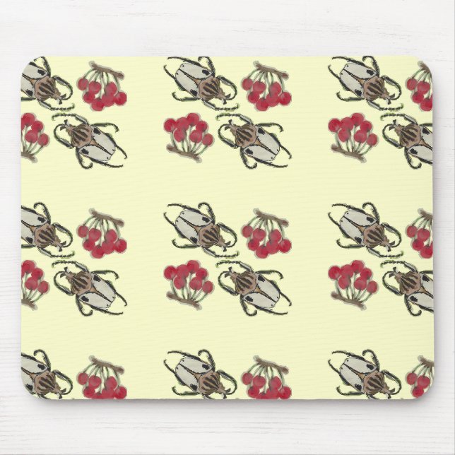 Impressionistischer Käfer & Kirsche Wasserfarbenmu Mousepad (Vorne)
