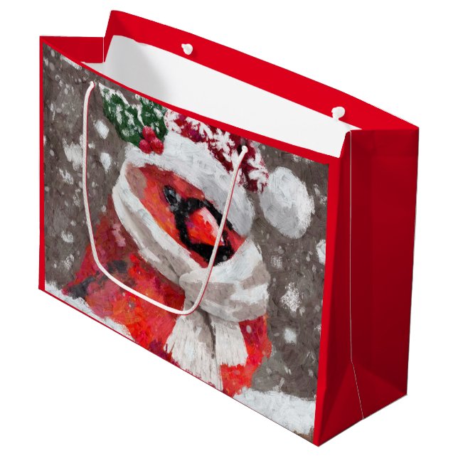 Impressionistischer Kardinal Bird Scarf & Hat in S Große Geschenktüte (Vorderseite Schrägansicht)