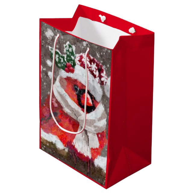 Impressionistischer Kardinal Bird Scarf & Hat in S Mittlere Geschenktüte (Vorderseite Schrägansicht)