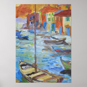 Impressionistischer Mittelmeerhafen Boote Poster