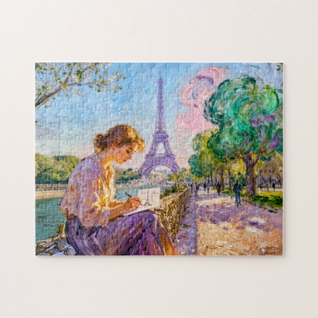 Impressionistischer Paris-Ufer-Blick Postkartensch (Horizontal)