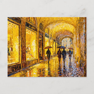 Impressionistischer regnerischer Stadtabend mit we Postkarte