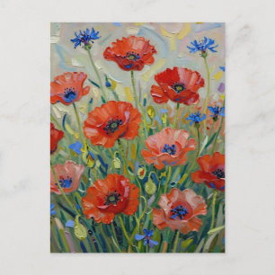 Impressionistischer roter Mohnfeld Postkarte