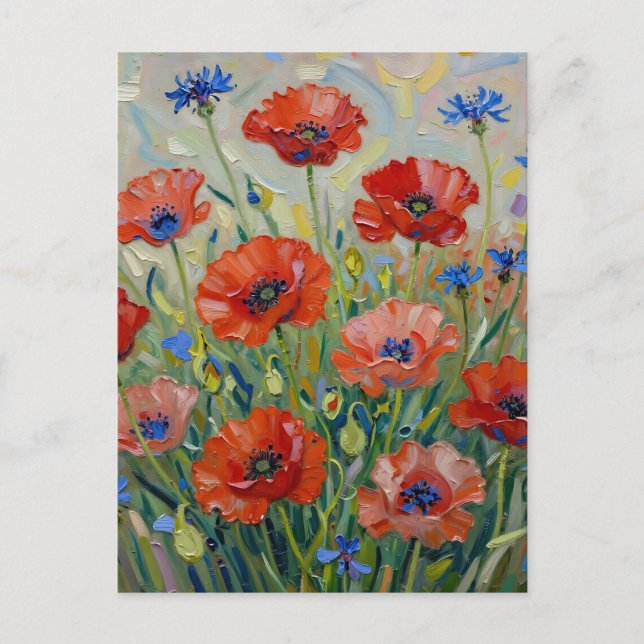 Impressionistischer roter Mohnfeld Postkarte (Vorderseite)