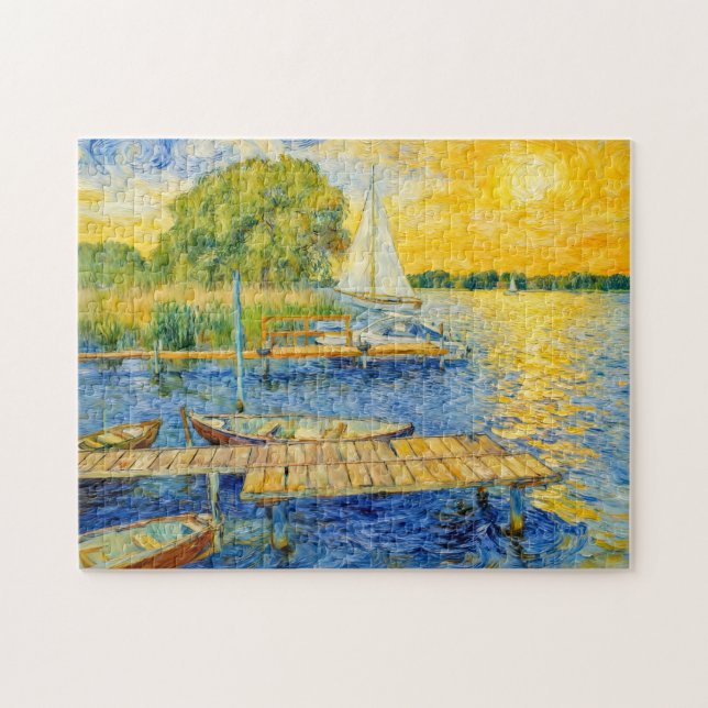 Impressionistischer Seesteg am Wannsee mit Booten (Horizontal)