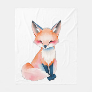 Impressionistischer Wasserfarbenfox mit Pilzen Fleecedecke