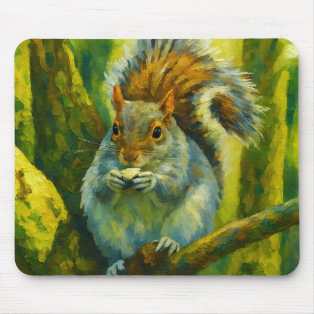 Impressionistisches Eichhörnchen in Forest Foliage Mousepad (Vorne)