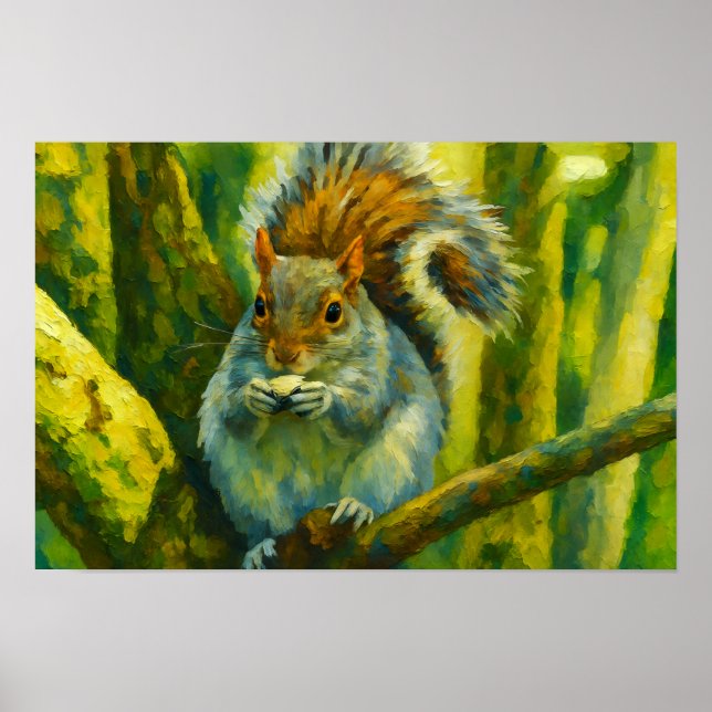 Impressionistisches Eichhörnchen in Forest Foliage Poster (Vorne)