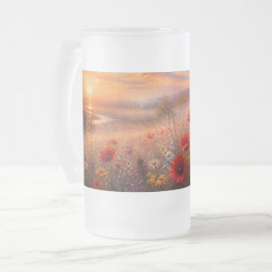 Impressionistisches Gemälde eines Mohnfeldes bei S Mattglas Bierglas
