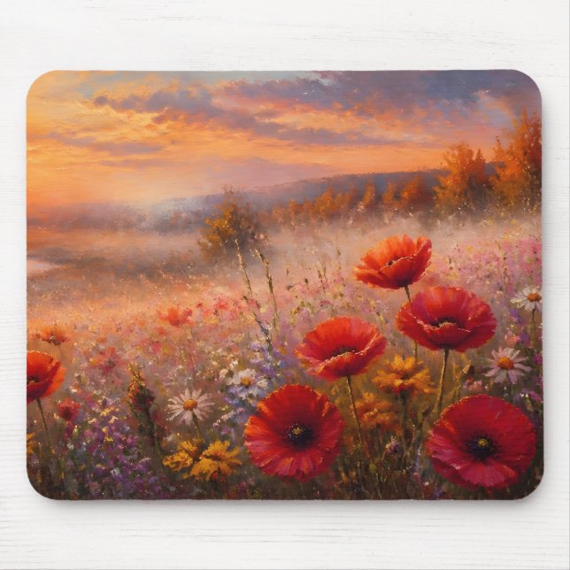 Impressionistisches Gemälde eines Mohnfeldes bei S Mousepad (Vorne)